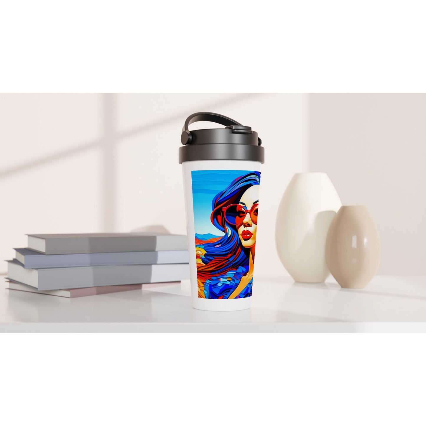 Designer White 15oz Stainless Steel Travel Mug