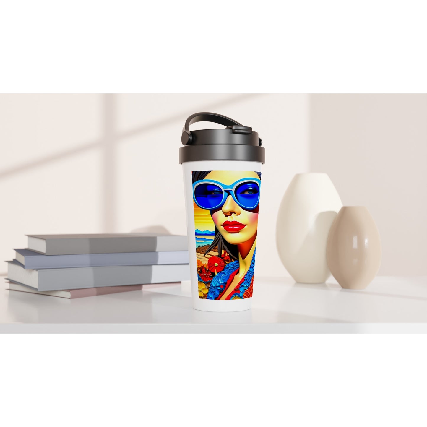 Designer White 15oz Stainless Steel Travel Mug