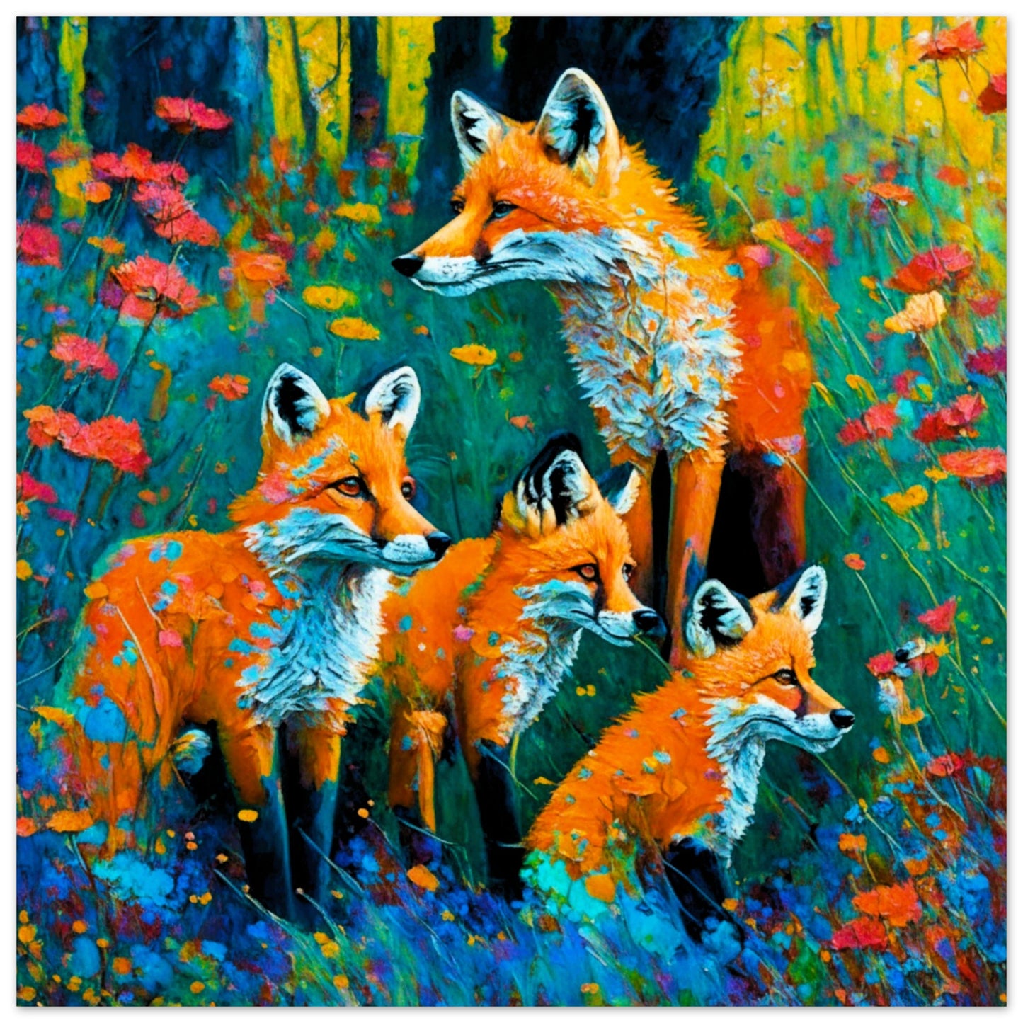 Nature Theme, Printed Wall Art, Woodland Foxes, Foam Backing, Perfect Gift.