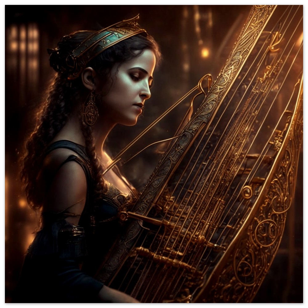 Steampunk Poster - Premium Semi-Glossy Paper Poster, Harpist, Perfect Gift