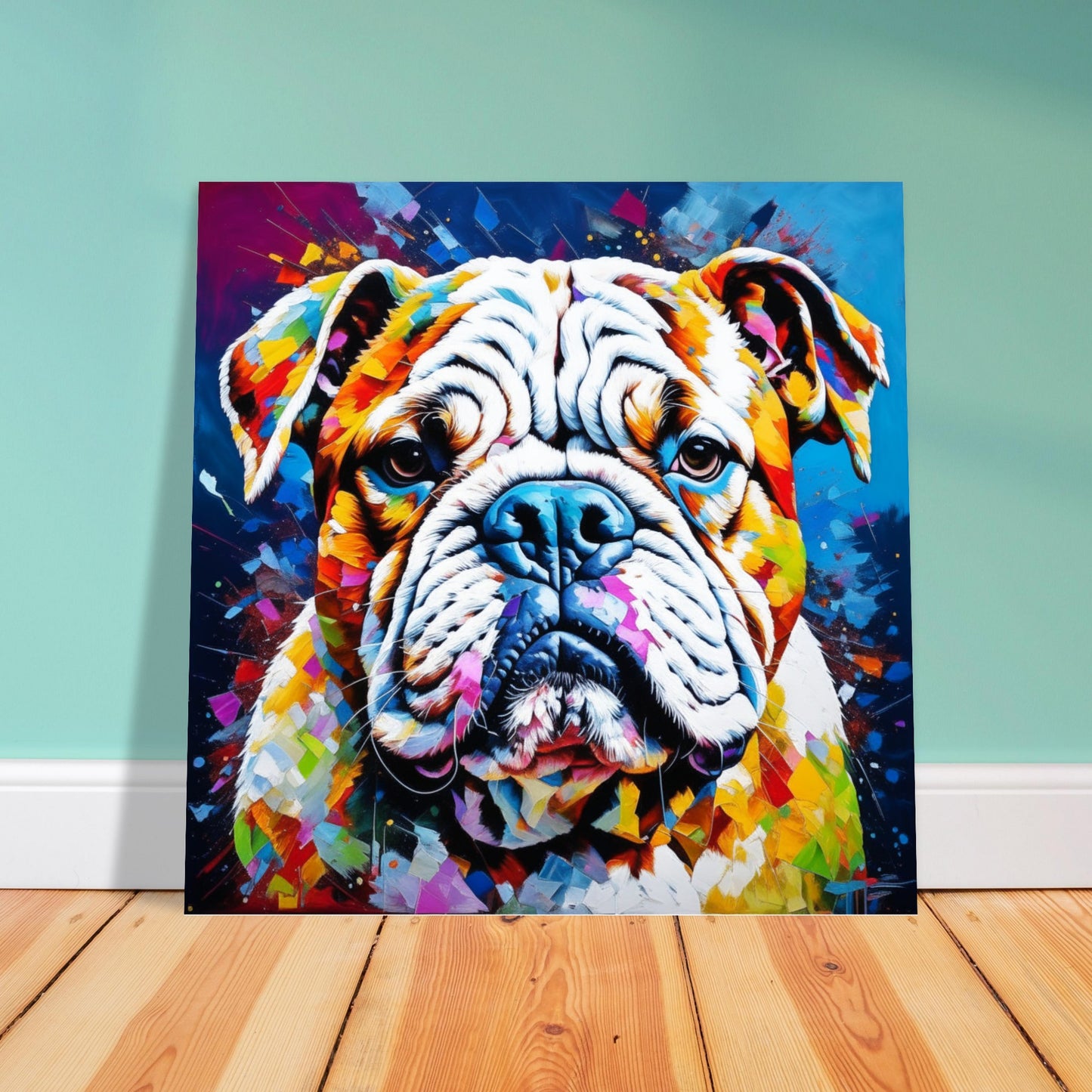 Pet Theme, Printed Wall Art, Colourful Bulldog, Foam Backing, Perfect Gift.