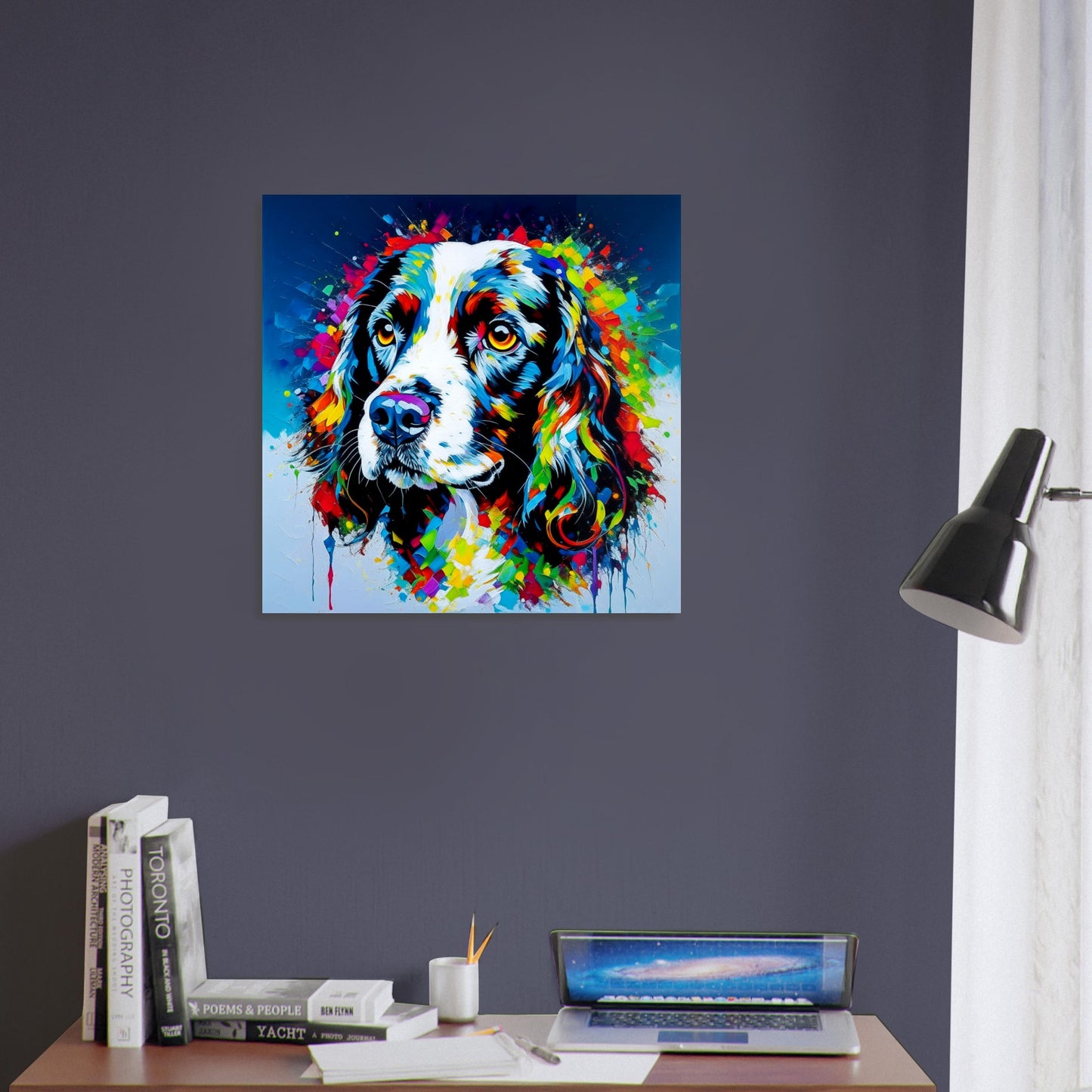 Pet Theme, Printed Wall Art, Colourful Spaniel, Foam Backing, Perfect Gift.