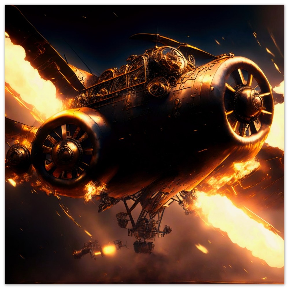 Steampunk Poster - Premium Semi-Glossy Paper Poster, Vimana Attacked, Perfect Gift