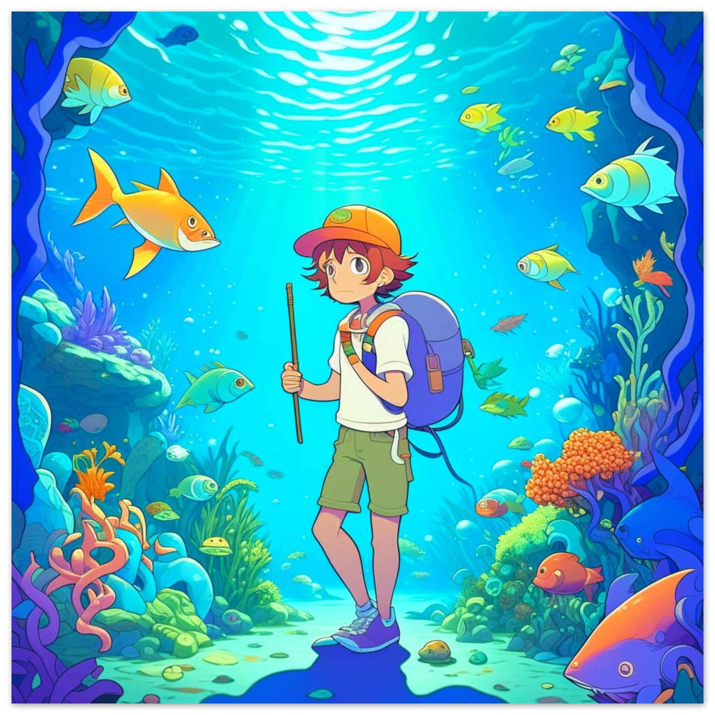 Anime Theme, Printed Wall Art, Underwater Explorer, Foam Backing, Perfect Gift