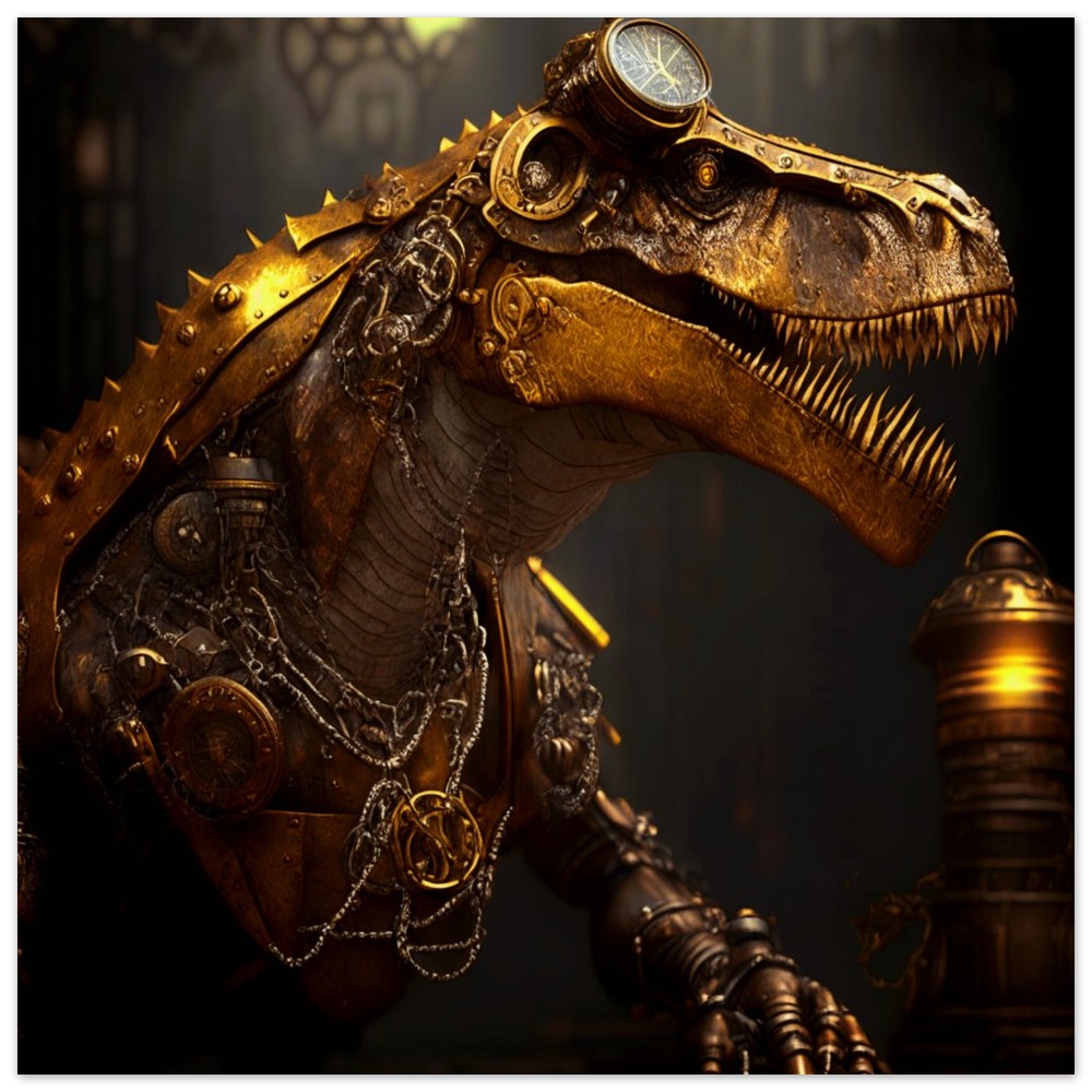 Steampunk Poster - Premium Semi-Glossy Paper Poster, T-Rex, Perfect Gift