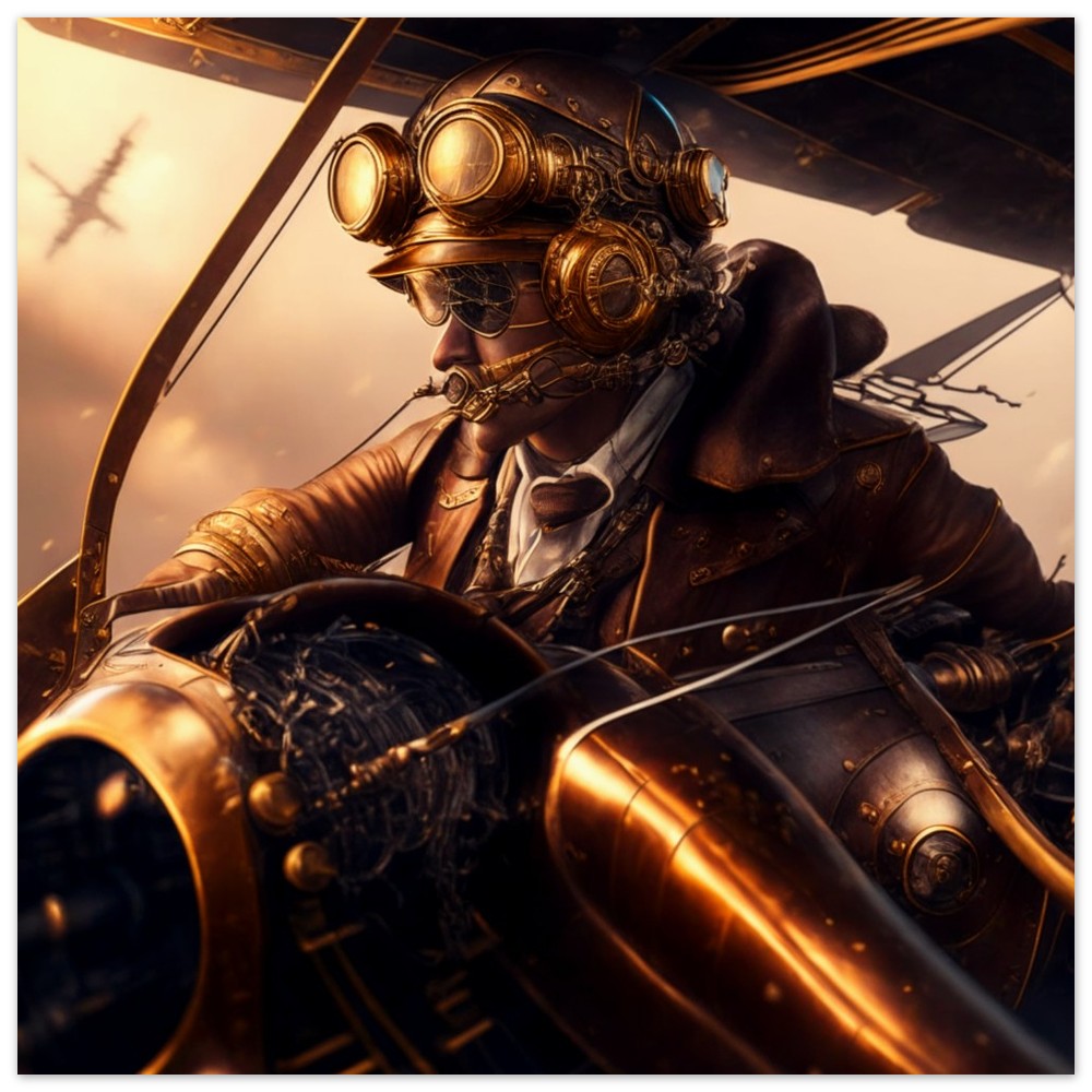 Steampunk Poster - Premium Semi-Glossy Paper Poster, Pilot, Perfect Gift