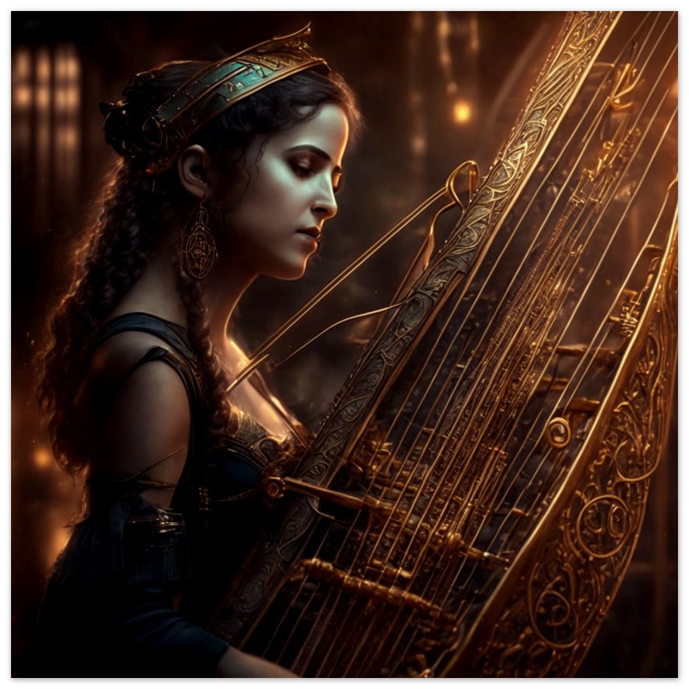 Steampunk Poster - Premium Semi-Glossy Paper Poster, Harpist, Perfect Gift