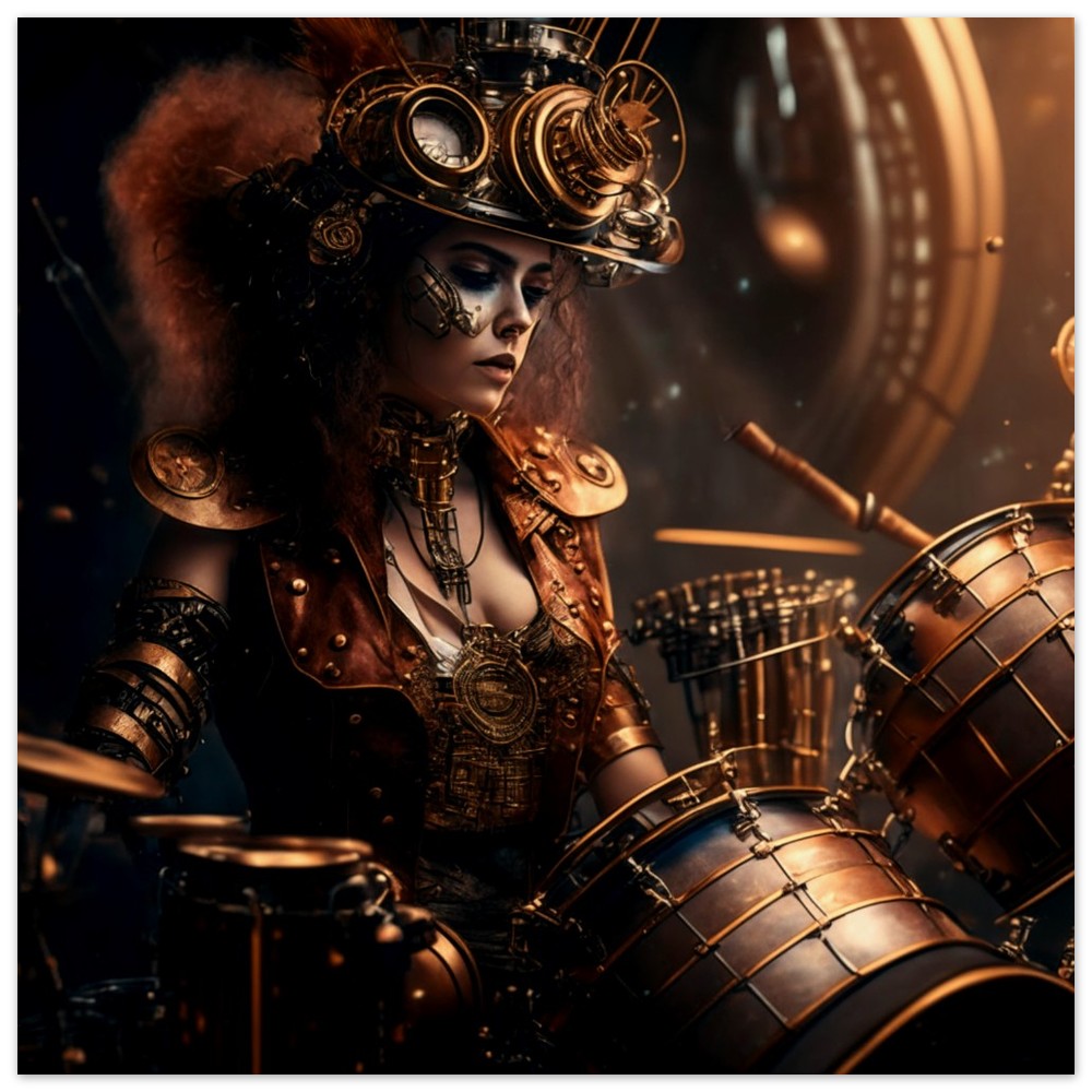 Steampunk Poster - Premium Semi-Glossy Paper Poster, Drummer, Perfect Gift