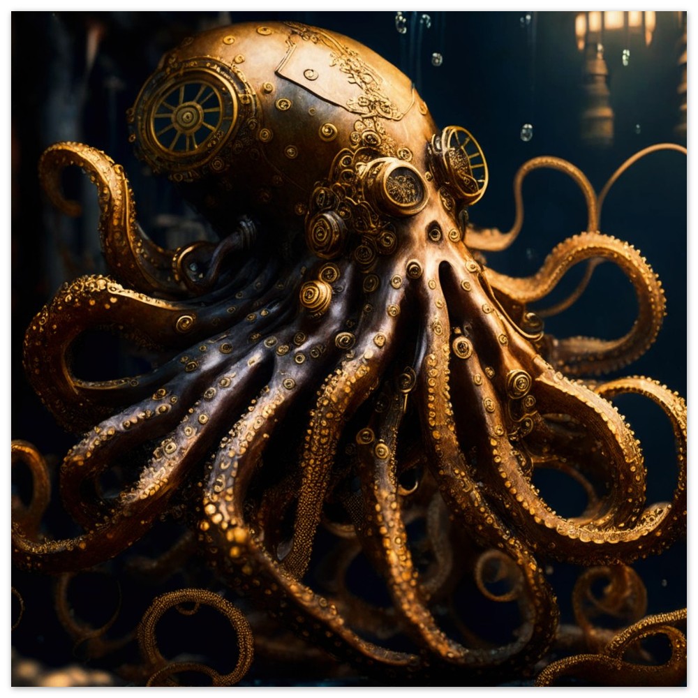 Steampunk Poster - Premium Semi-Glossy Paper Poster, Octopus, Perfect Gift