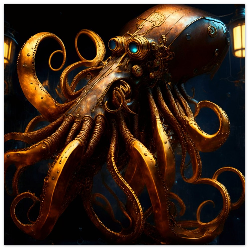 Steampunk Poster - Premium Semi-Glossy Paper Poster, Squid, Perfect Gift