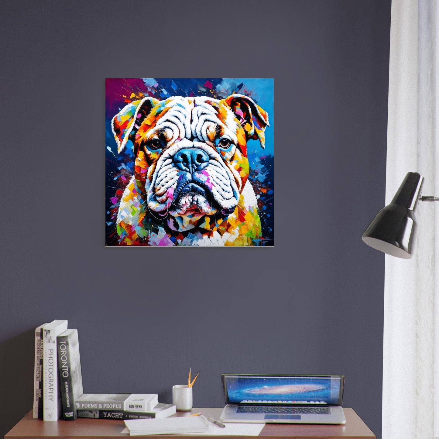 Pet Theme, Printed Wall Art, Colourful Bulldog, Foam Backing, Perfect Gift.