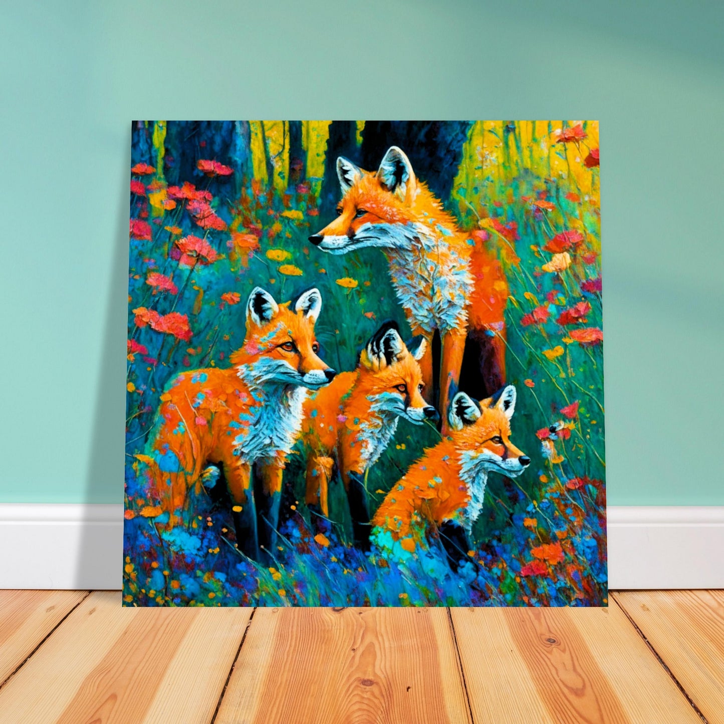 Nature Theme, Printed Wall Art, Woodland Foxes, Foam Backing, Perfect Gift.