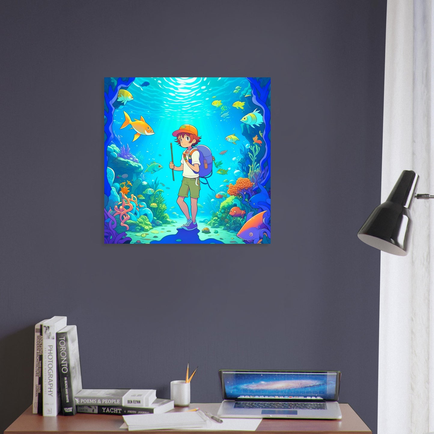 Anime Theme, Printed Wall Art, Underwater Explorer, Foam Backing, Perfect Gift