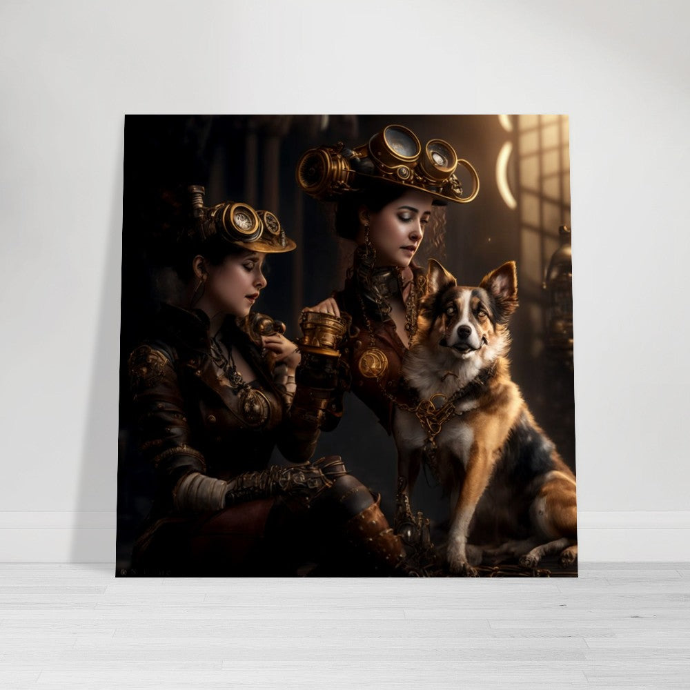 Steampunk Poster - Premium Semi-Glossy Paper Poster, Women & Dog, Perfect Gift