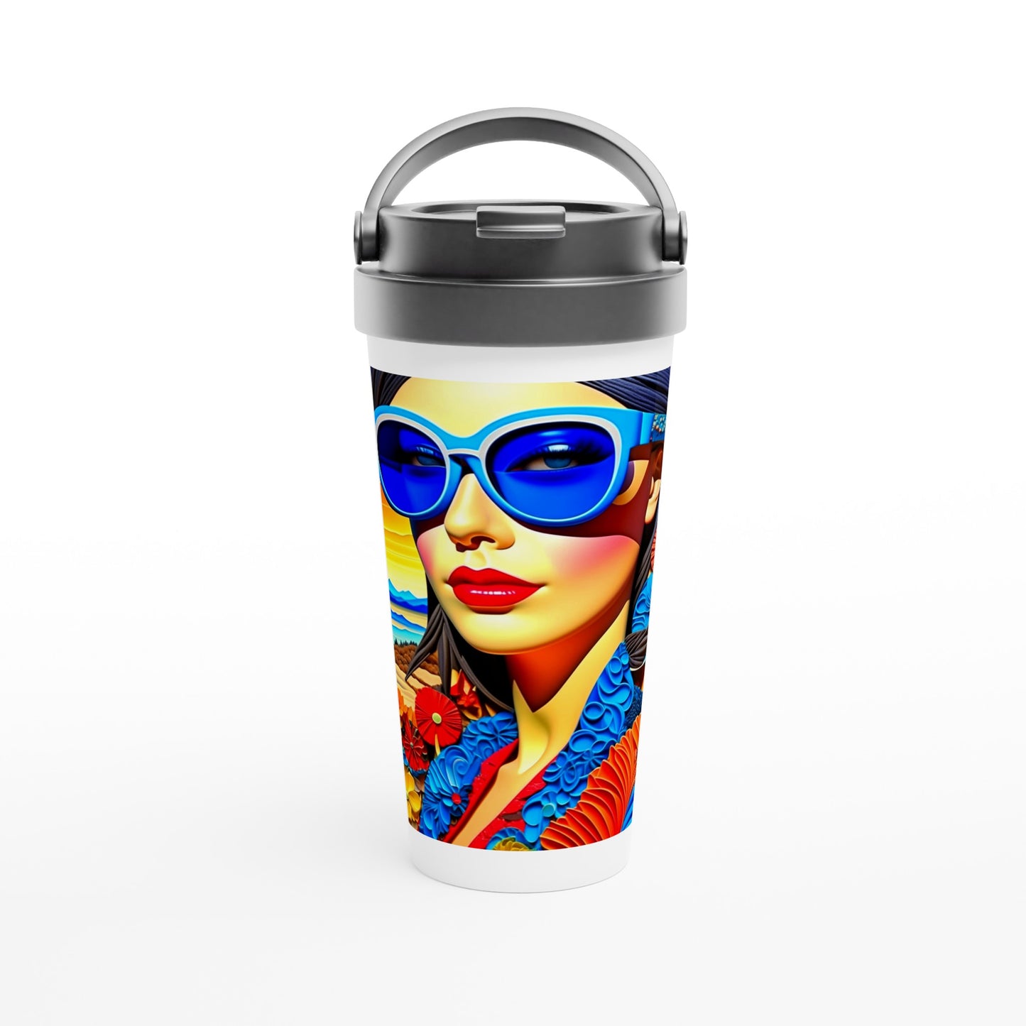 Designer White 15oz Stainless Steel Travel Mug