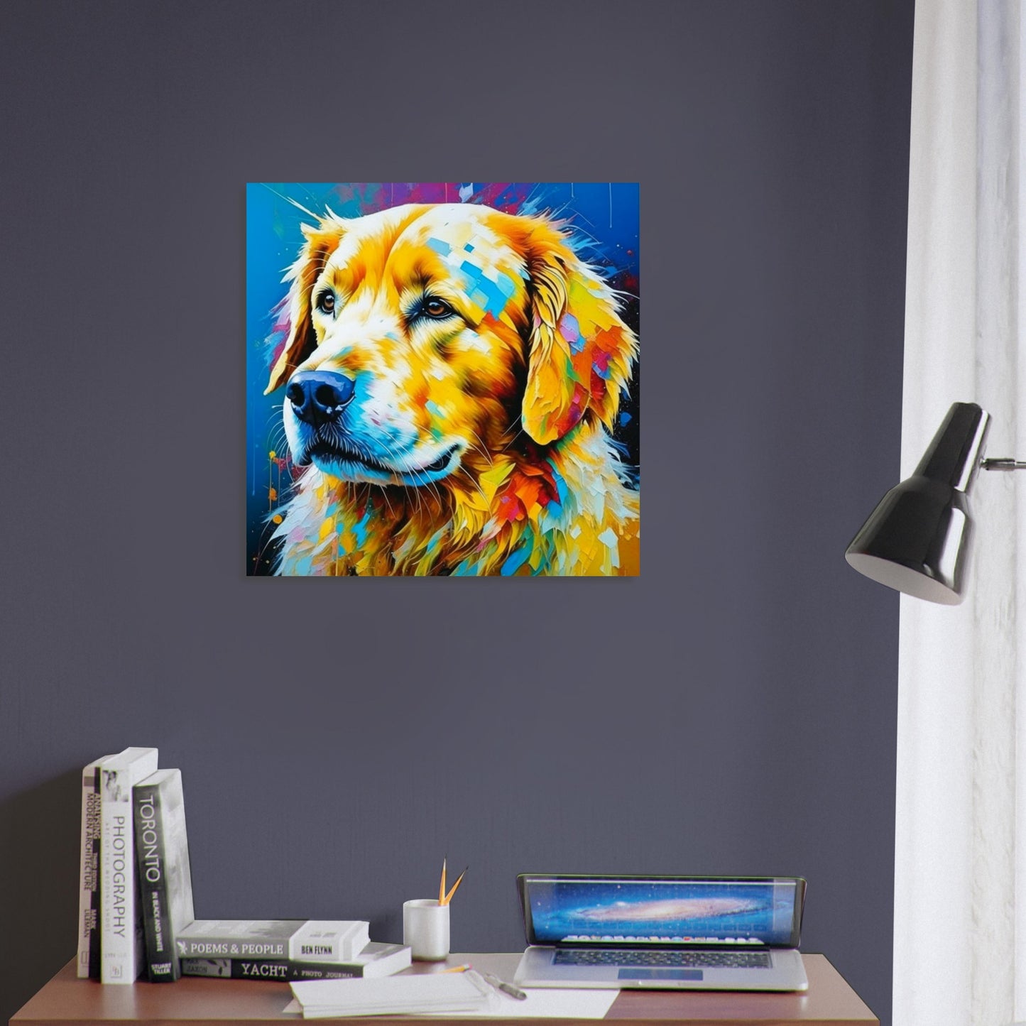 Pet Theme, Printed Wall Art, Colourful Retriever, Foam Backing, Perfect Gift.