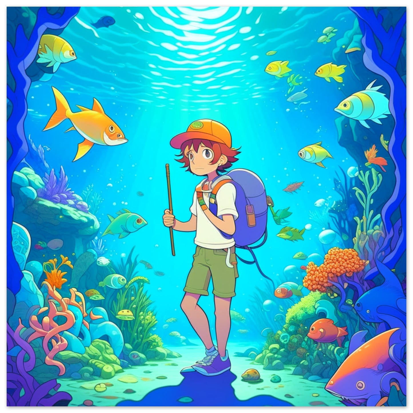 Anime Theme, Printed Wall Art, Underwater Explorer, Foam Backing, Perfect Gift