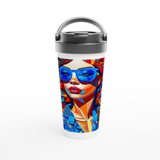 Designer White 15oz Stainless Steel Travel Mug