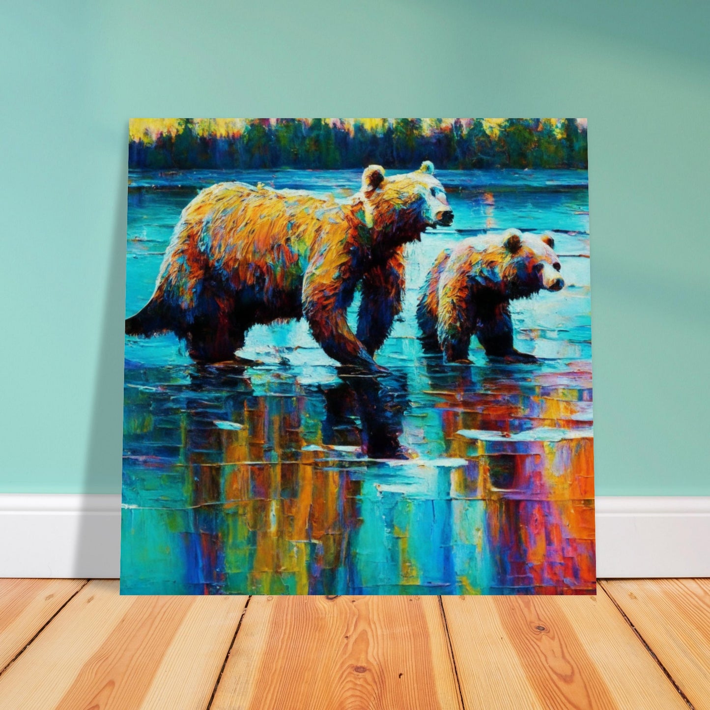 Nature Theme, Printed Wall Art, Grizzly Bears, Foam Backing, Perfect Gift.