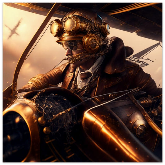 Steampunk Poster - Premium Semi-Glossy Paper Poster, Pilot, Perfect Gift