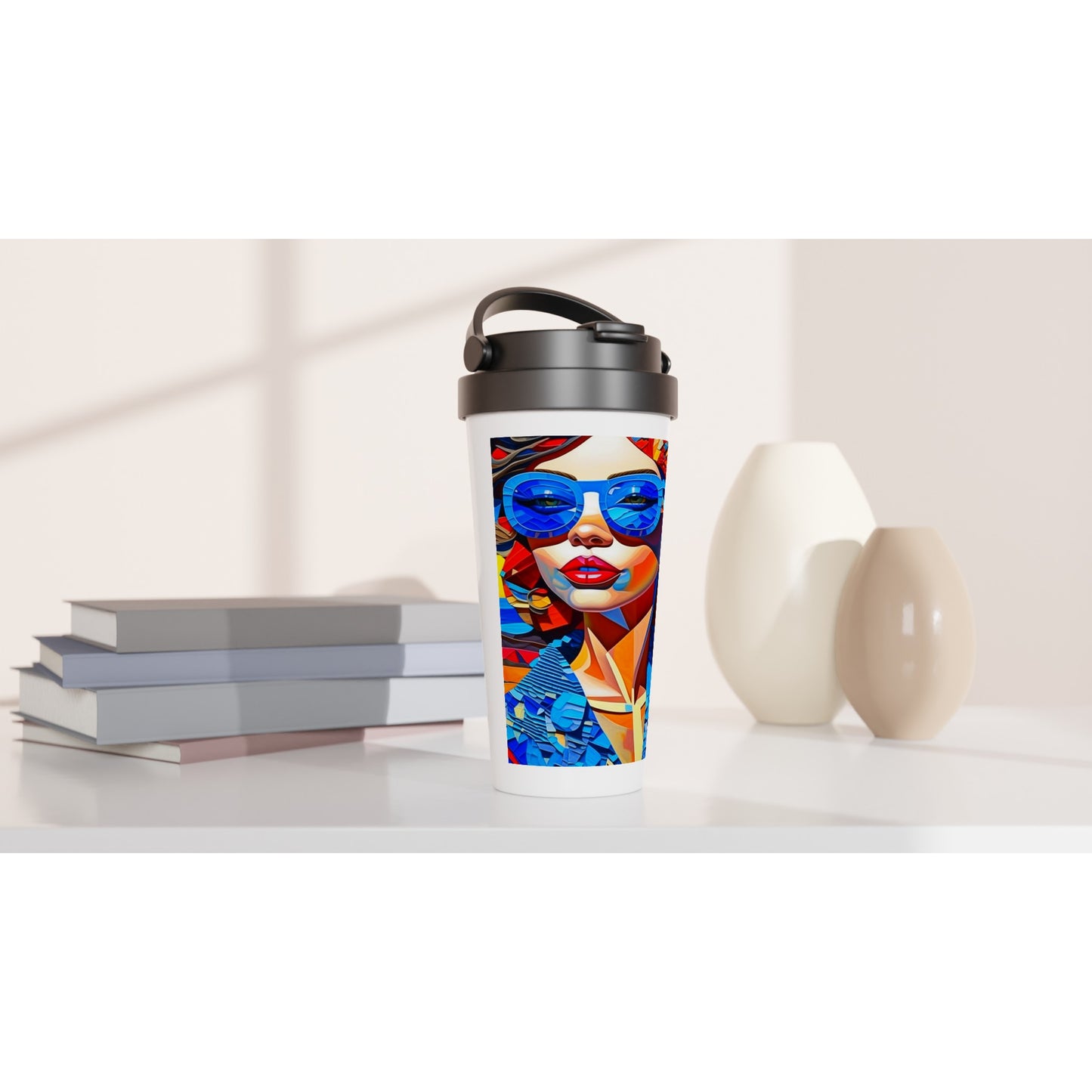 Designer White 15oz Stainless Steel Travel Mug