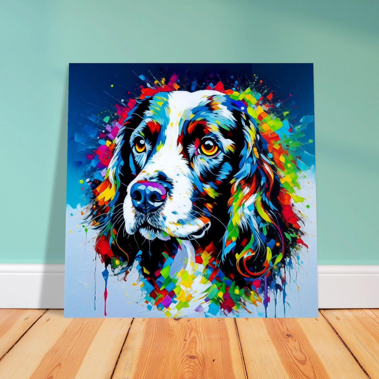 Pet Theme, Printed Wall Art, Colourful Spaniel, Foam Backing, Perfect Gift.