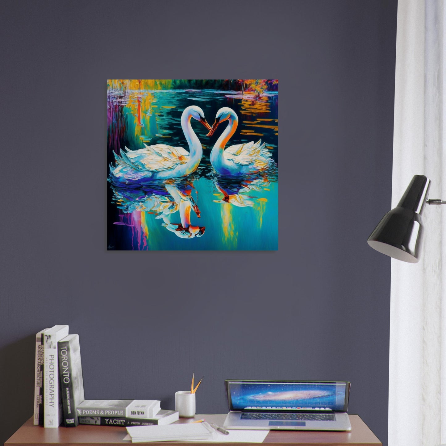 Nature Theme, Printed Wall Art, Serene Swans, Foam Backing, Perfect Gift.