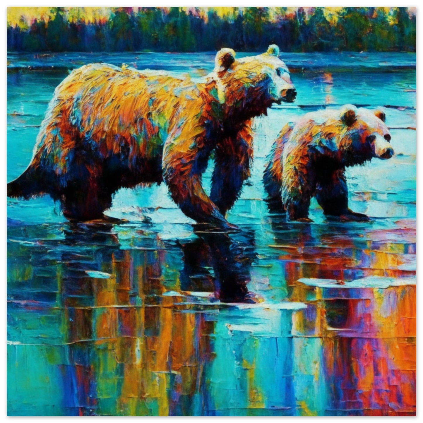 Nature Theme, Printed Wall Art, Grizzly Bears, Foam Backing, Perfect Gift.