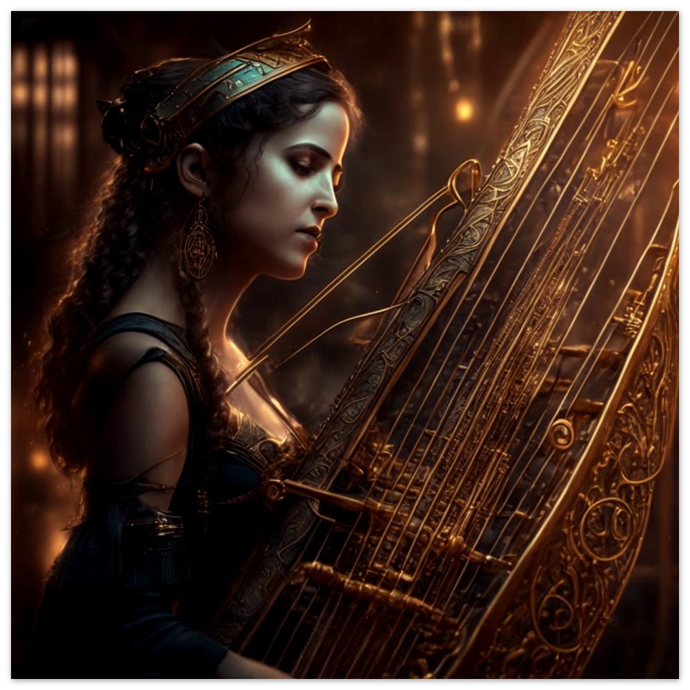 Steampunk Poster - Premium Semi-Glossy Paper Poster, Harpist, Perfect Gift