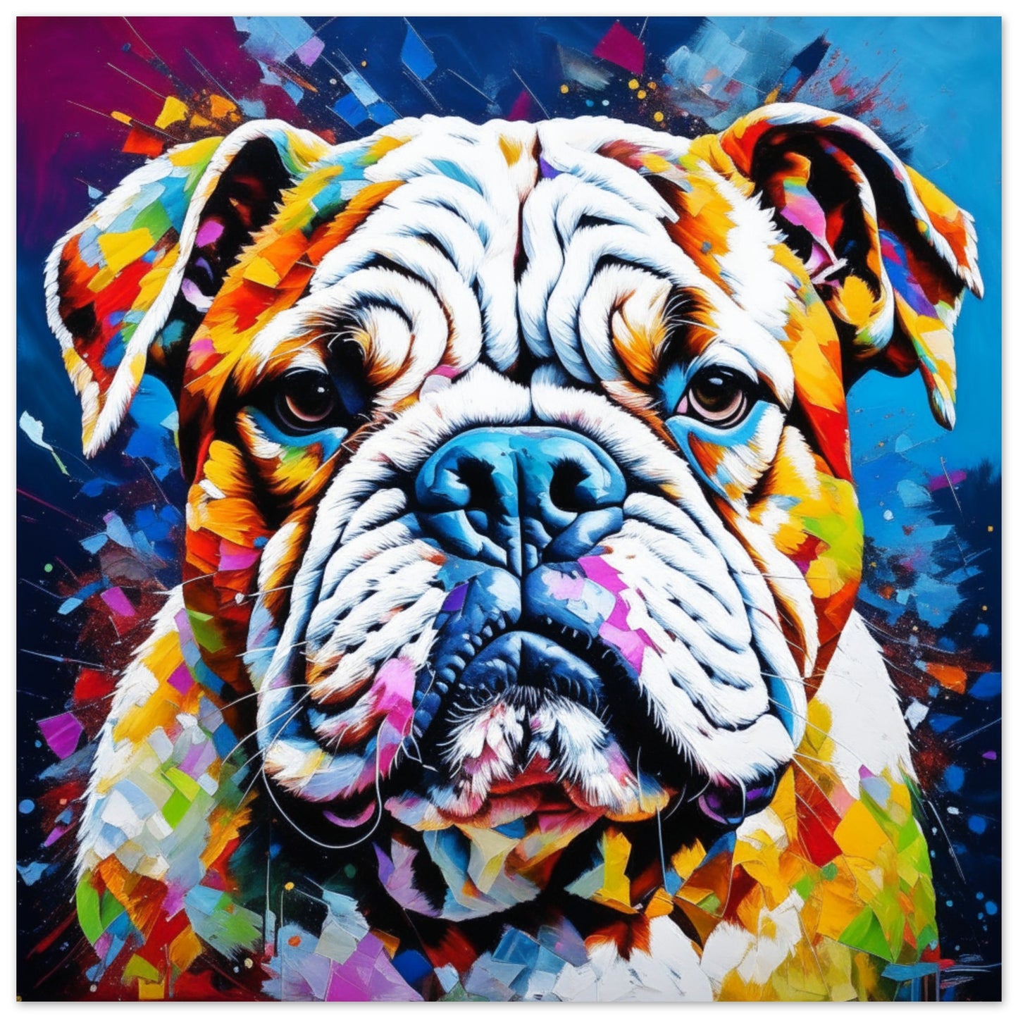 Pet Theme, Printed Wall Art, Colourful Bulldog, Foam Backing, Perfect Gift.