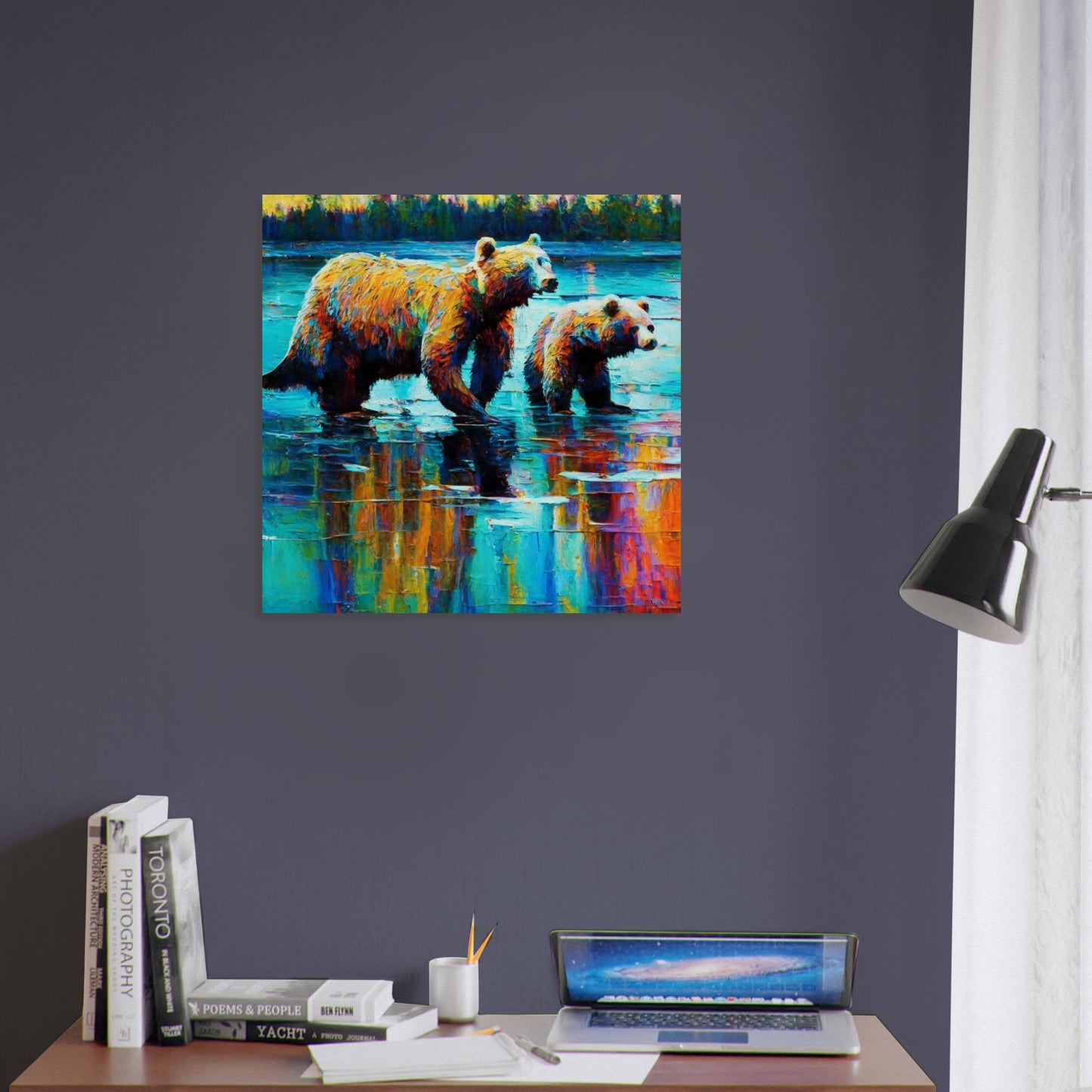 Nature Theme, Printed Wall Art, Grizzly Bears, Foam Backing, Perfect Gift.