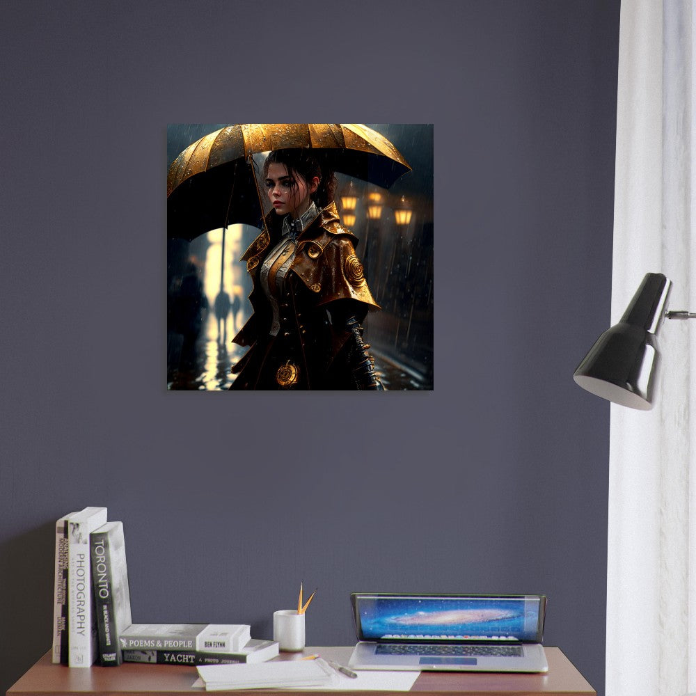 Steampunk Theme, Printed Wall Art, Female, Raining, Foam Backing, Perfect Gift.