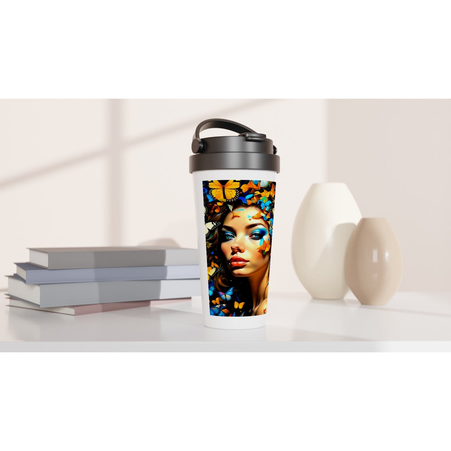 Designer White 15oz Stainless Steel Travel Mug