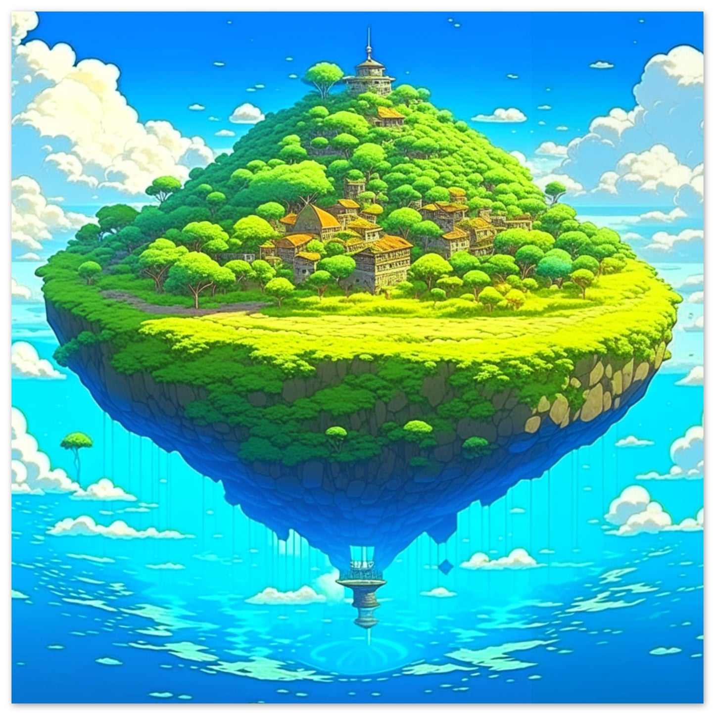 Anime Theme, Printed Wall Art, Floating Island, Foam Backing, Perfect Gift