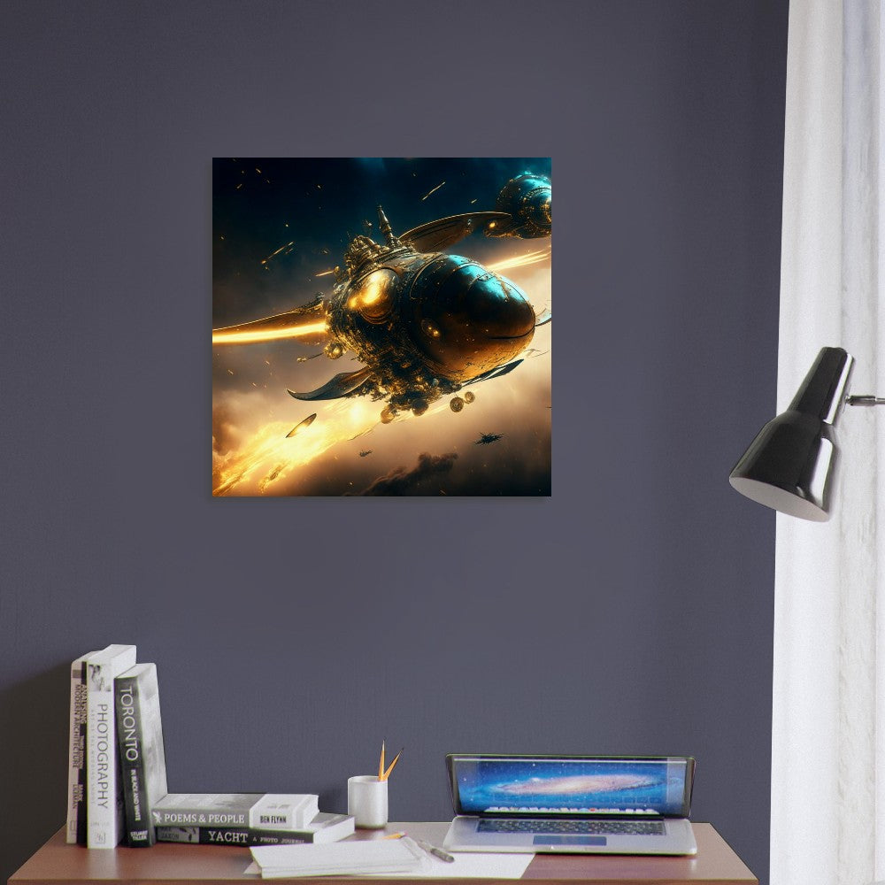 Steampunk Theme, Printed Wall Art, Vimana UAV, Foam Backing, Perfect Gift.