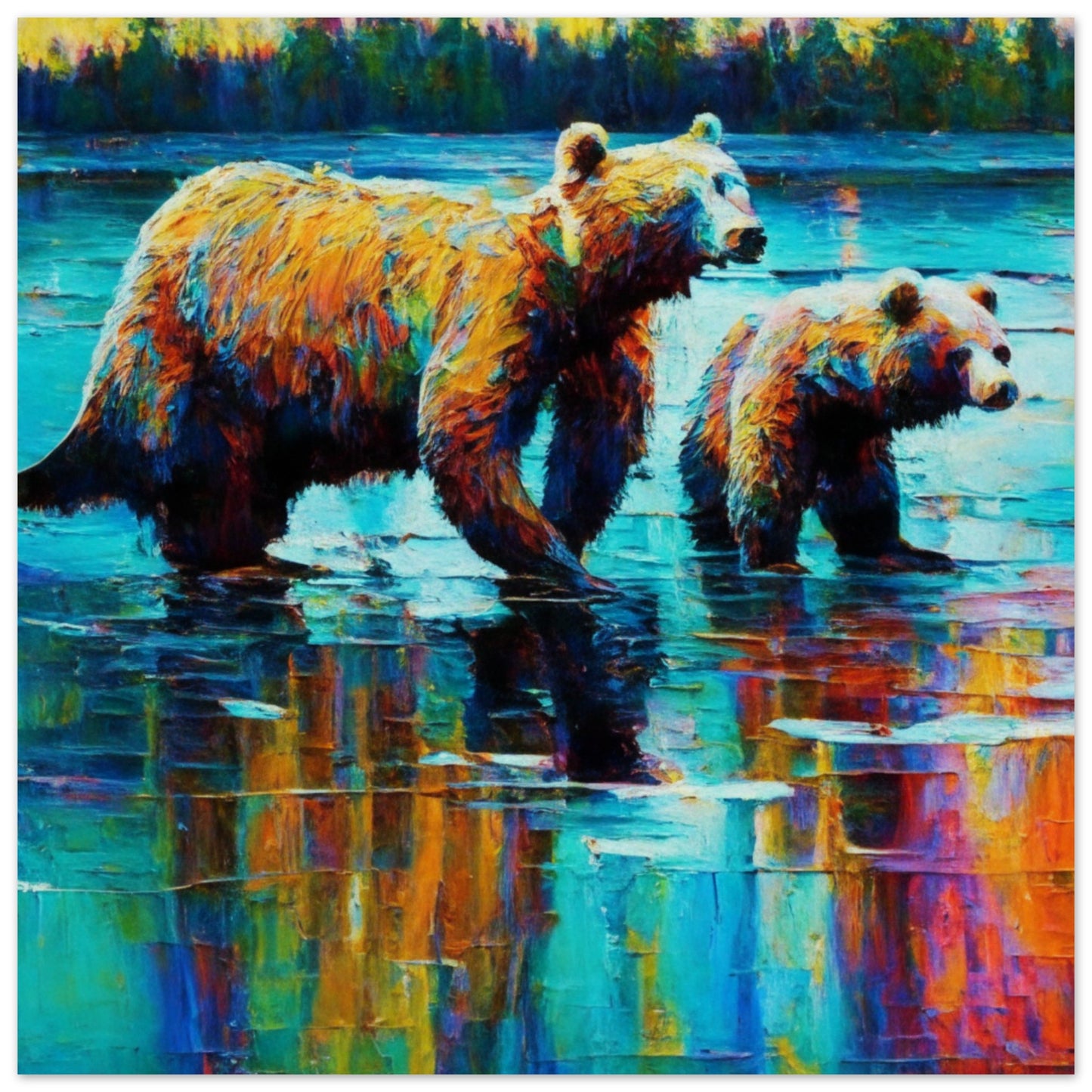 Nature Theme, Printed Wall Art, Grizzly Bears, Foam Backing, Perfect Gift.