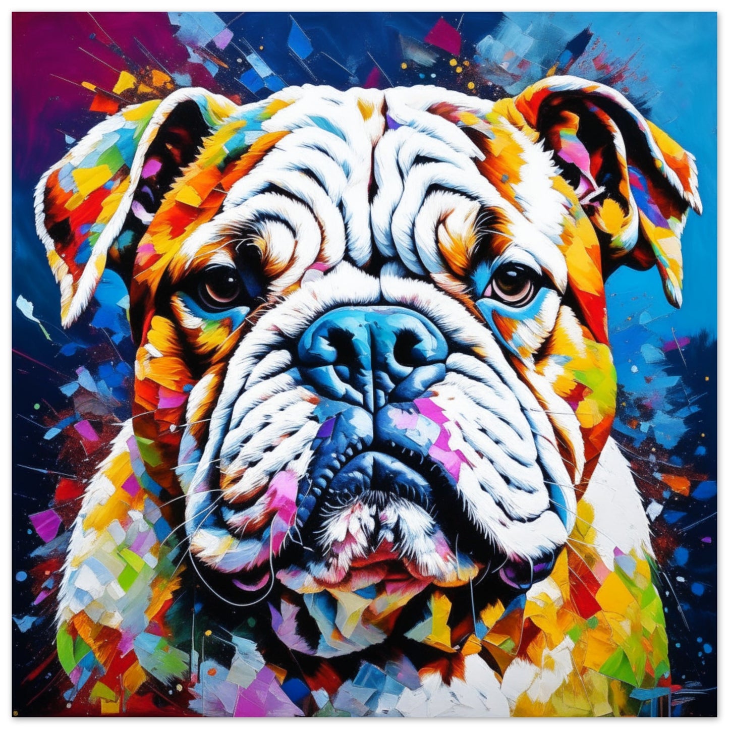 Pet Theme, Printed Wall Art, Colourful Bulldog, Foam Backing, Perfect Gift.