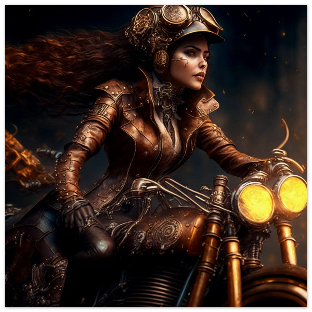 Steampunk Poster - Premium Semi-Glossy Paper Poster, Motorcyclist, Perfect Gift