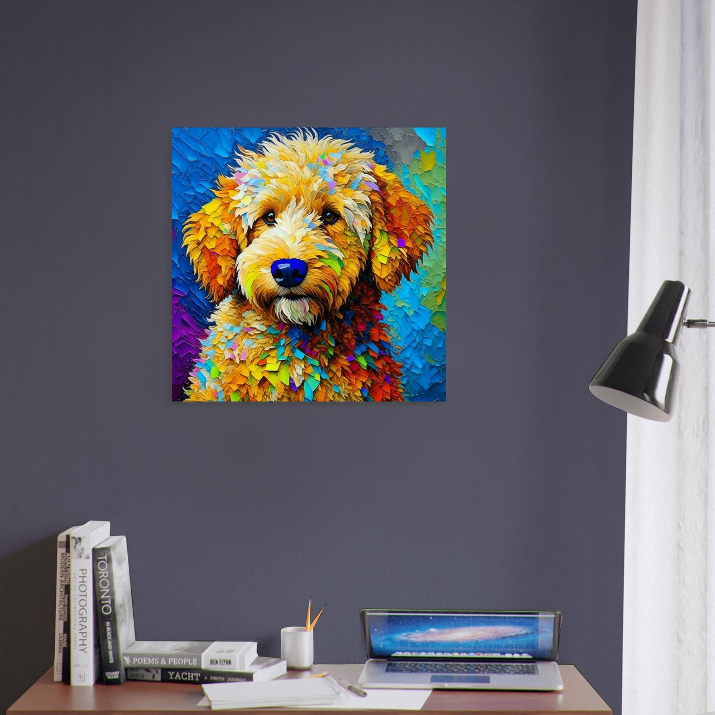 Pet Theme, Printed Wall Art, Colourful Labradoodle, Foam Backing, Perfect Gift.